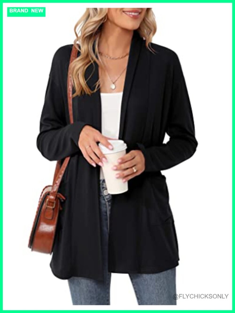 Women's Lightweight Open Front Cardigan with Pockets - 95% Rayon 5% Spandex